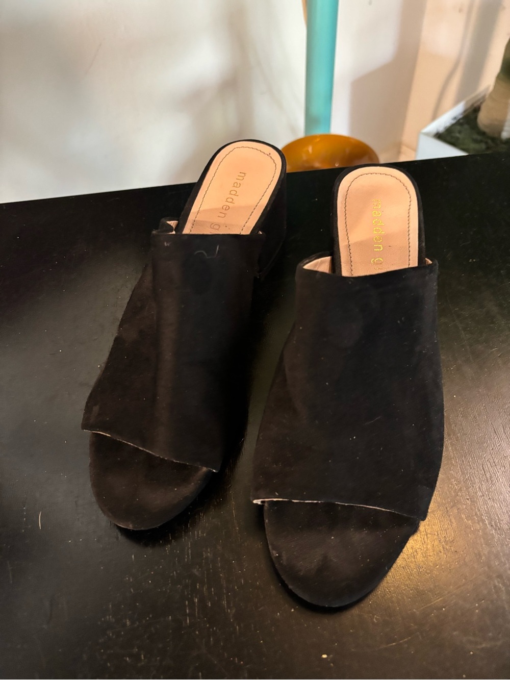 Madden Girl Black Suede Open-Toe Mule Slides